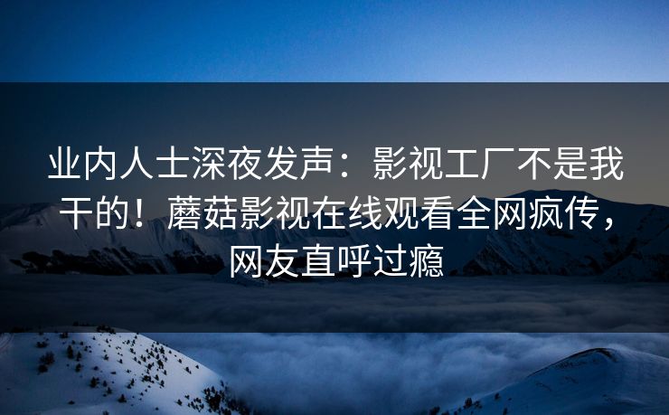 业内人士深夜发声：影视工厂不是我干的！蘑菇影视在线观看全网疯传，网友直呼过瘾