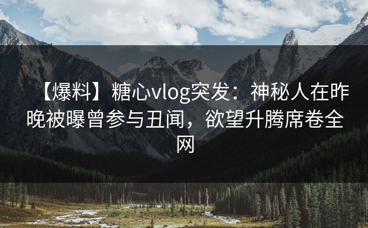 【爆料】糖心vlog突发:神秘人在昨晚被曝曾参与丑闻,欲望升腾席卷全网